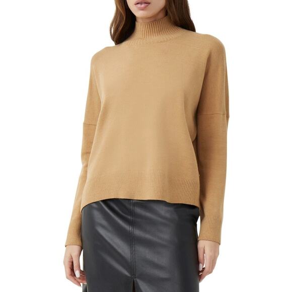 French Connection Camel Babysoft High Funnel Neck Oversized Sweater NWT M - Picture 1 of 8